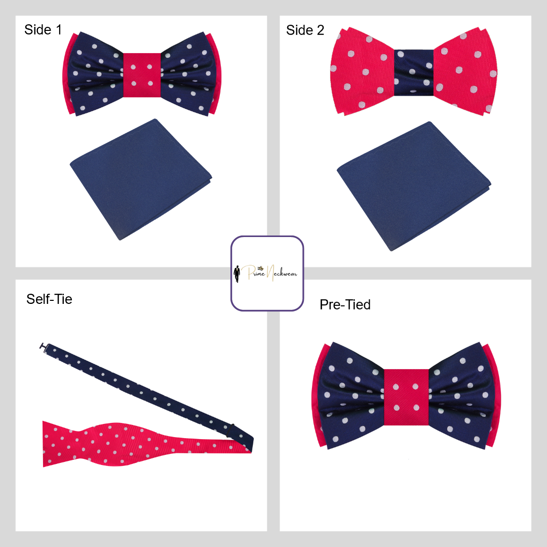 A Collage of Red, Blue Dots Bow Tie