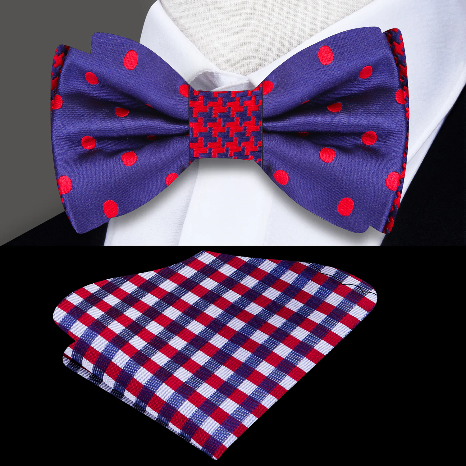 Blue, Red Polka Bow Tie and Accenting Square