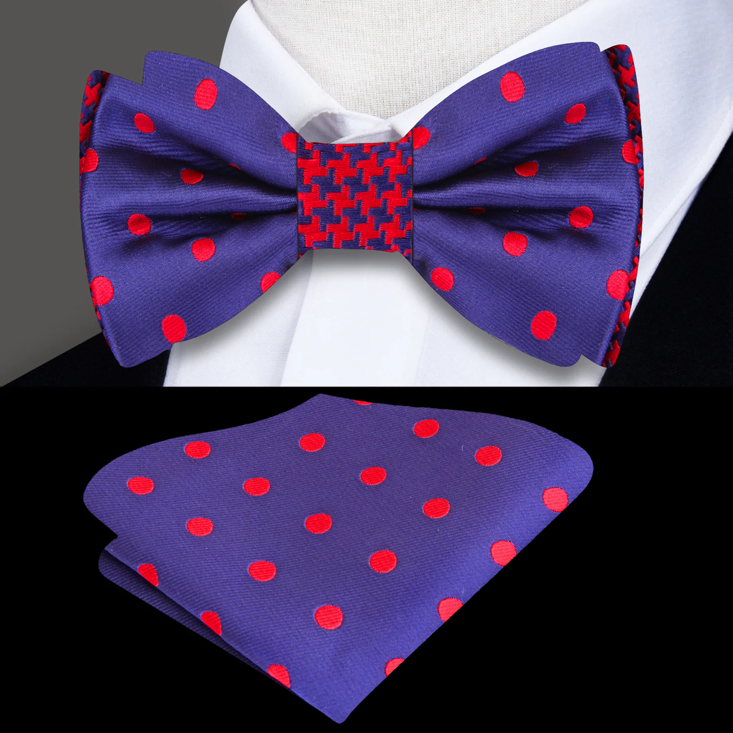 Blue, Red Polka Bow Tie and Square