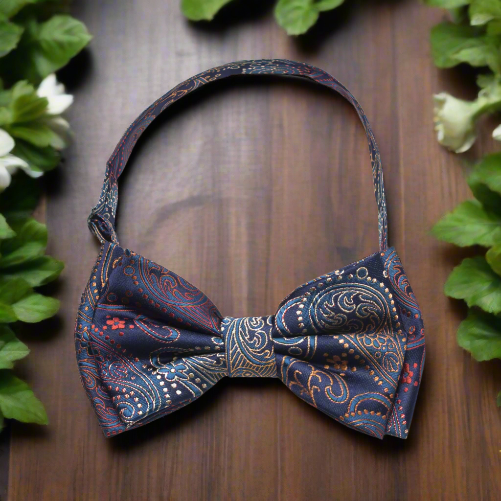 Dark Blue, Red, Orange Paisley Pre Tie Bow Tie