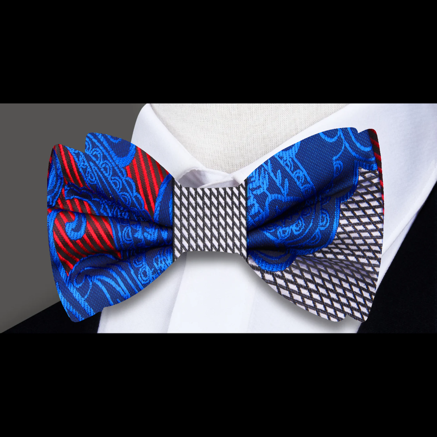 Blue, Grey, Red Paisley Bow Tie