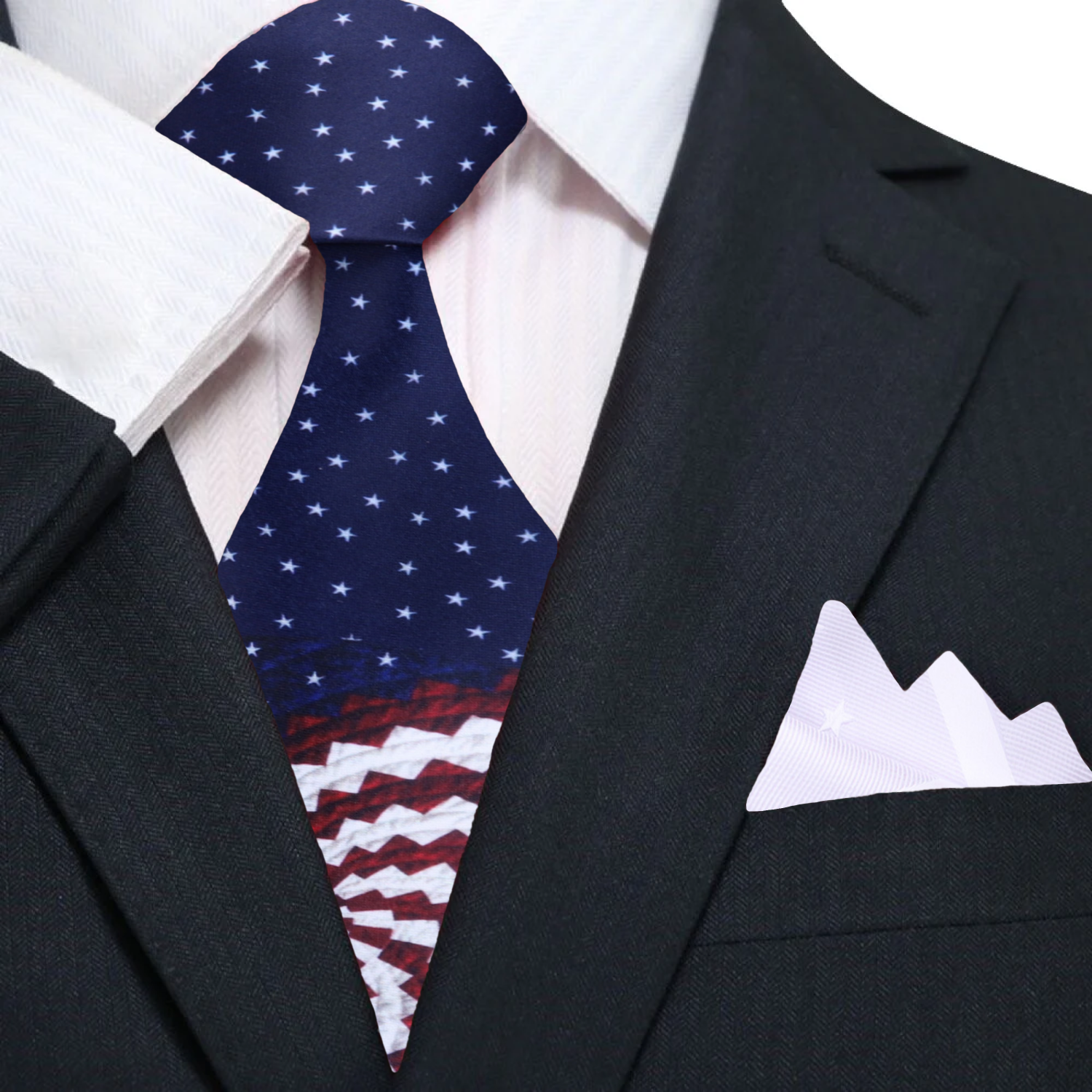 Red, White and Blue Flag and Swirl Necktie and Accenting Square