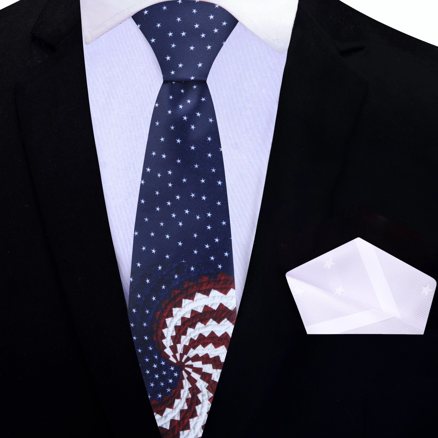 Red, White and Blue Flag and Swirl Thin Necktie and Accenting Square