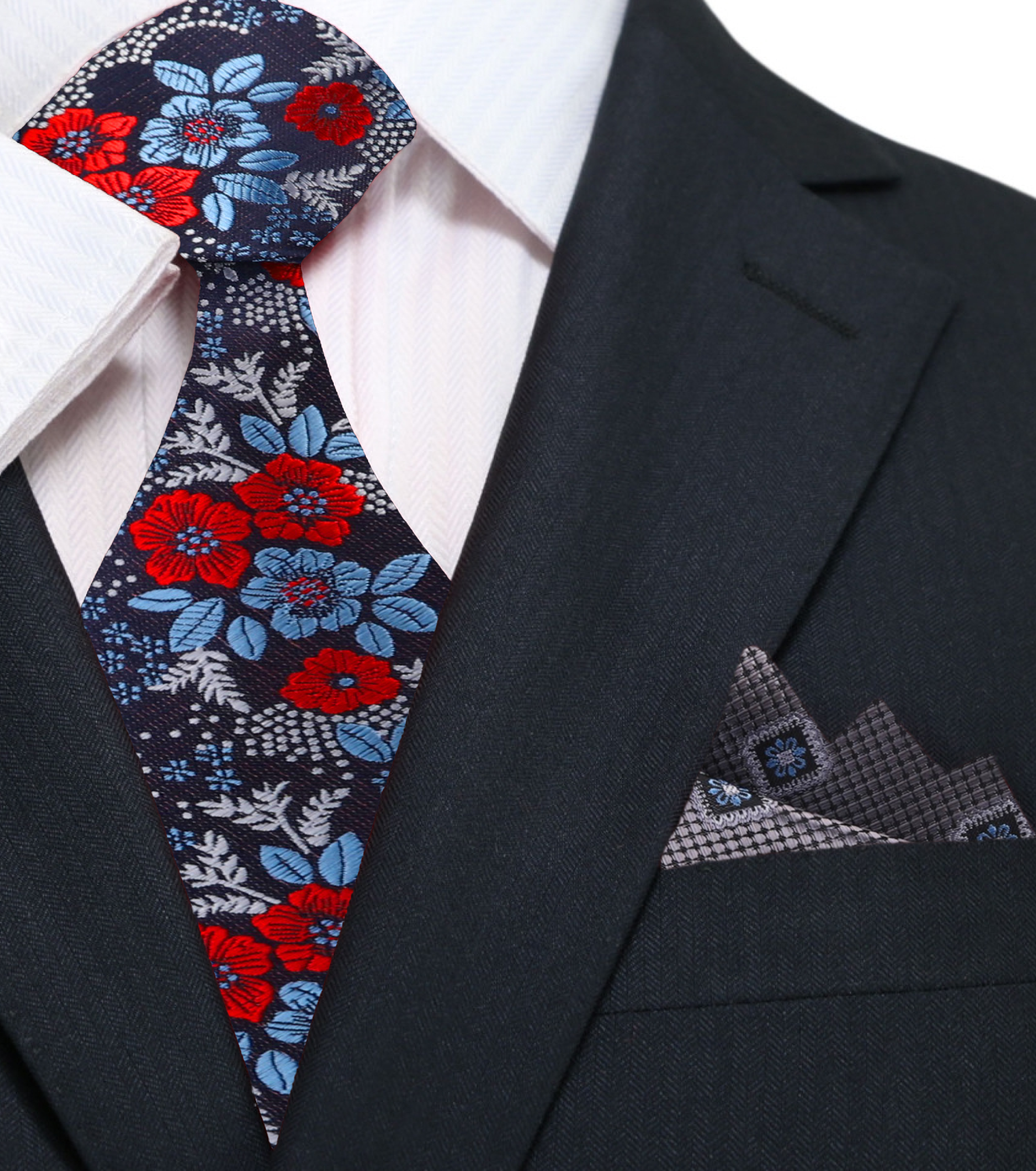 navy and burgundy floral tie