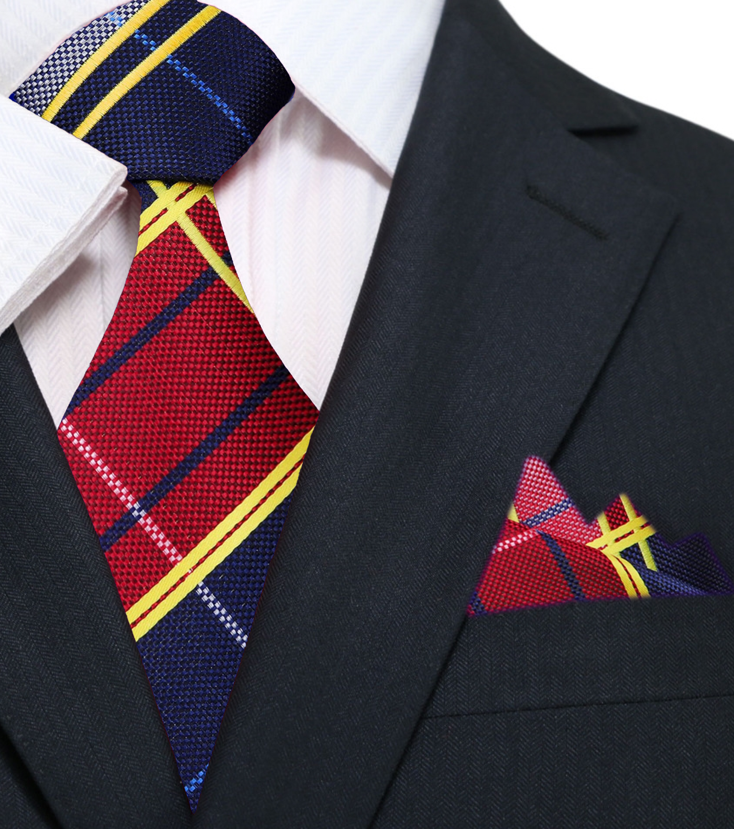 Main: Blue, Red, Yellow Plaid Tie and Pocket Square