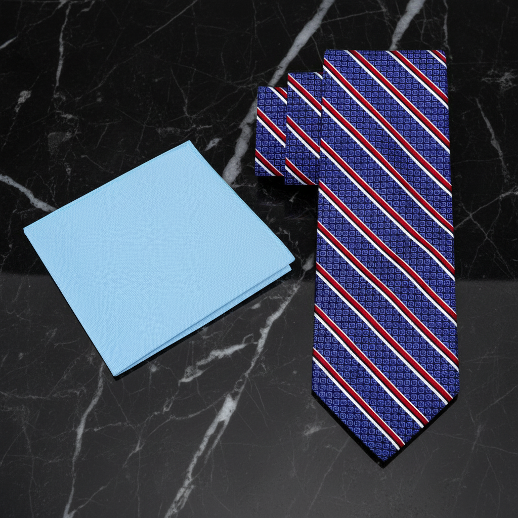 Alt Blue Red And White Stripe Tie and Light Blue Square