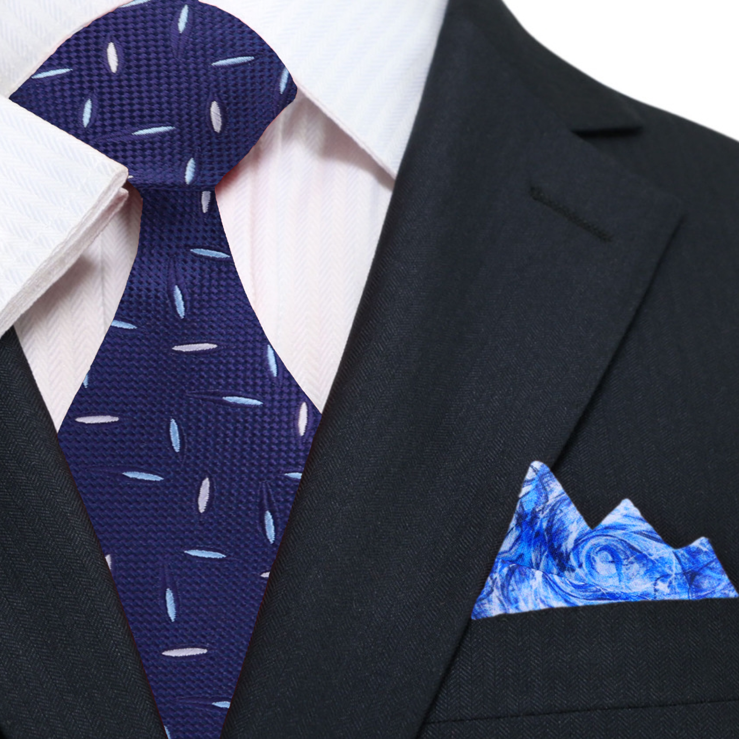 Premium Blue Rice Necktie and Accenting White Blue Square