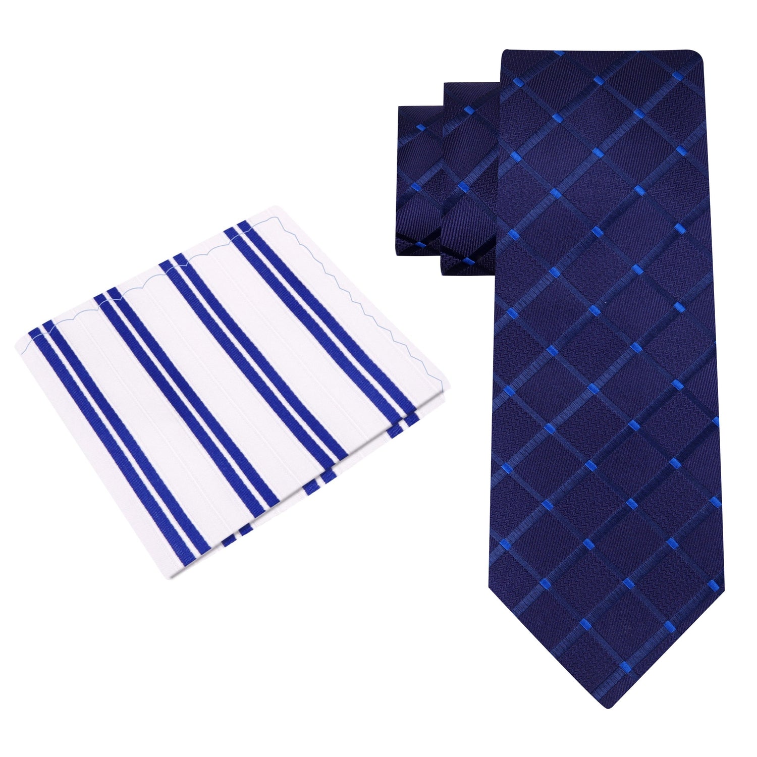 Alt View: Blue Necktie with a Geometric Texture and White Blue Stripe Square