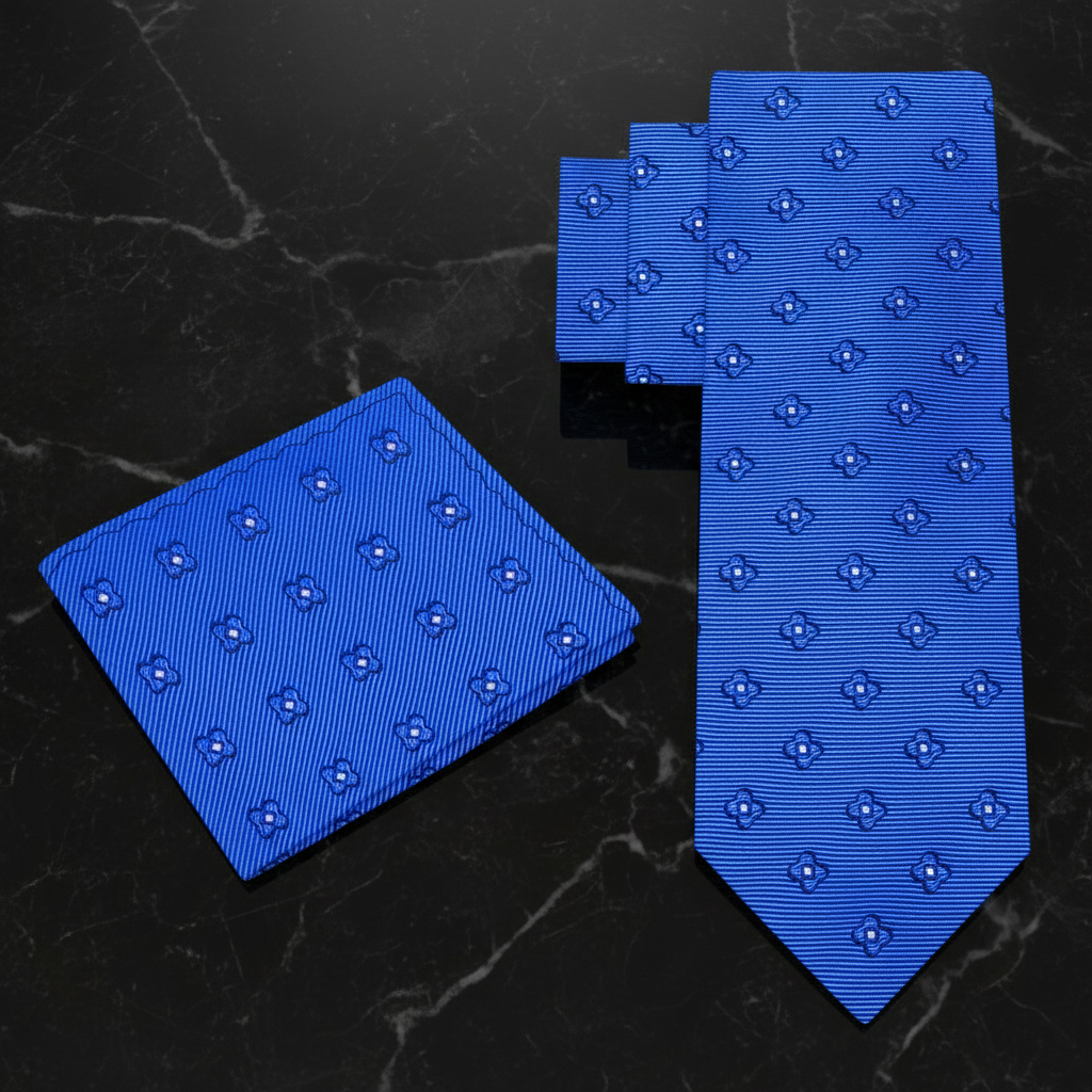 Blue patterned tie and pocket square set o2