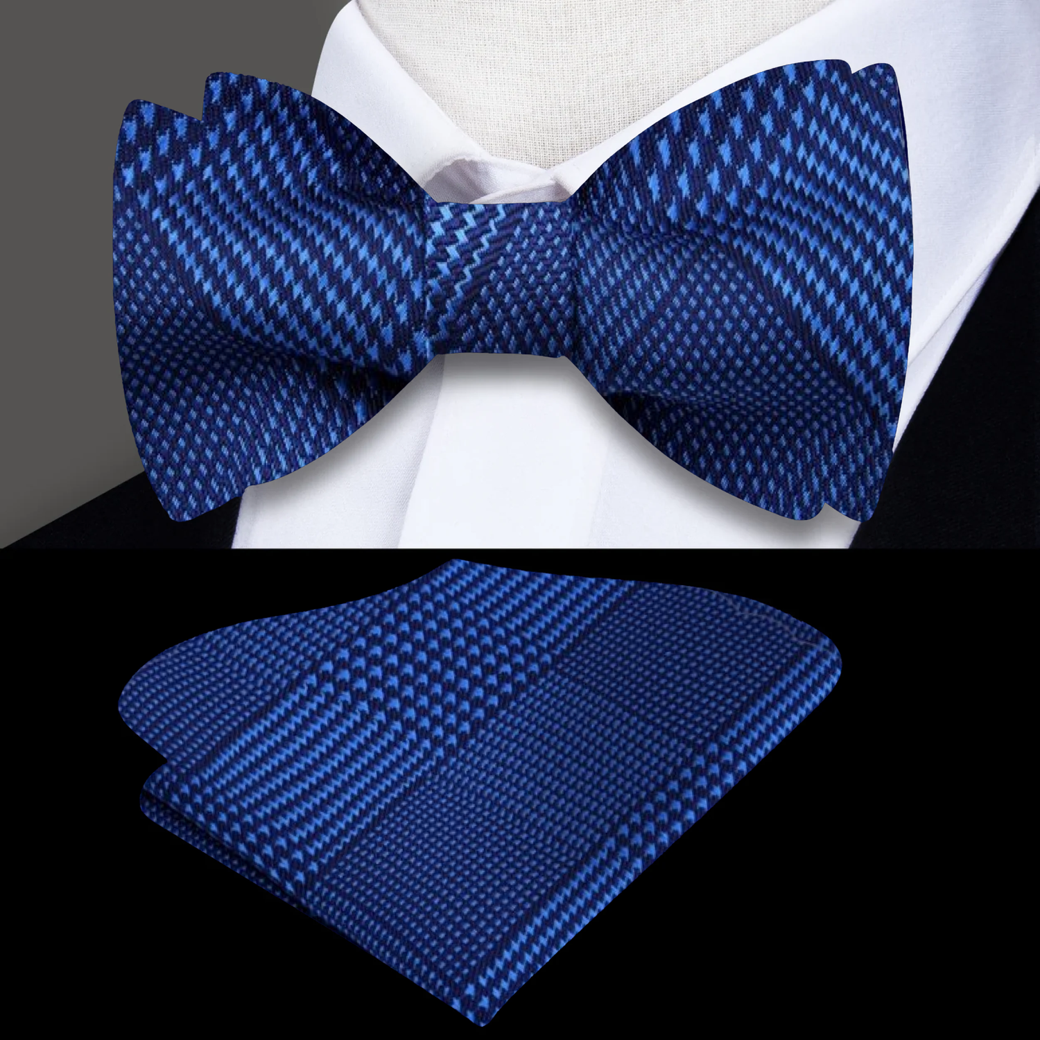 Blue Plaid Bow Tie and Square