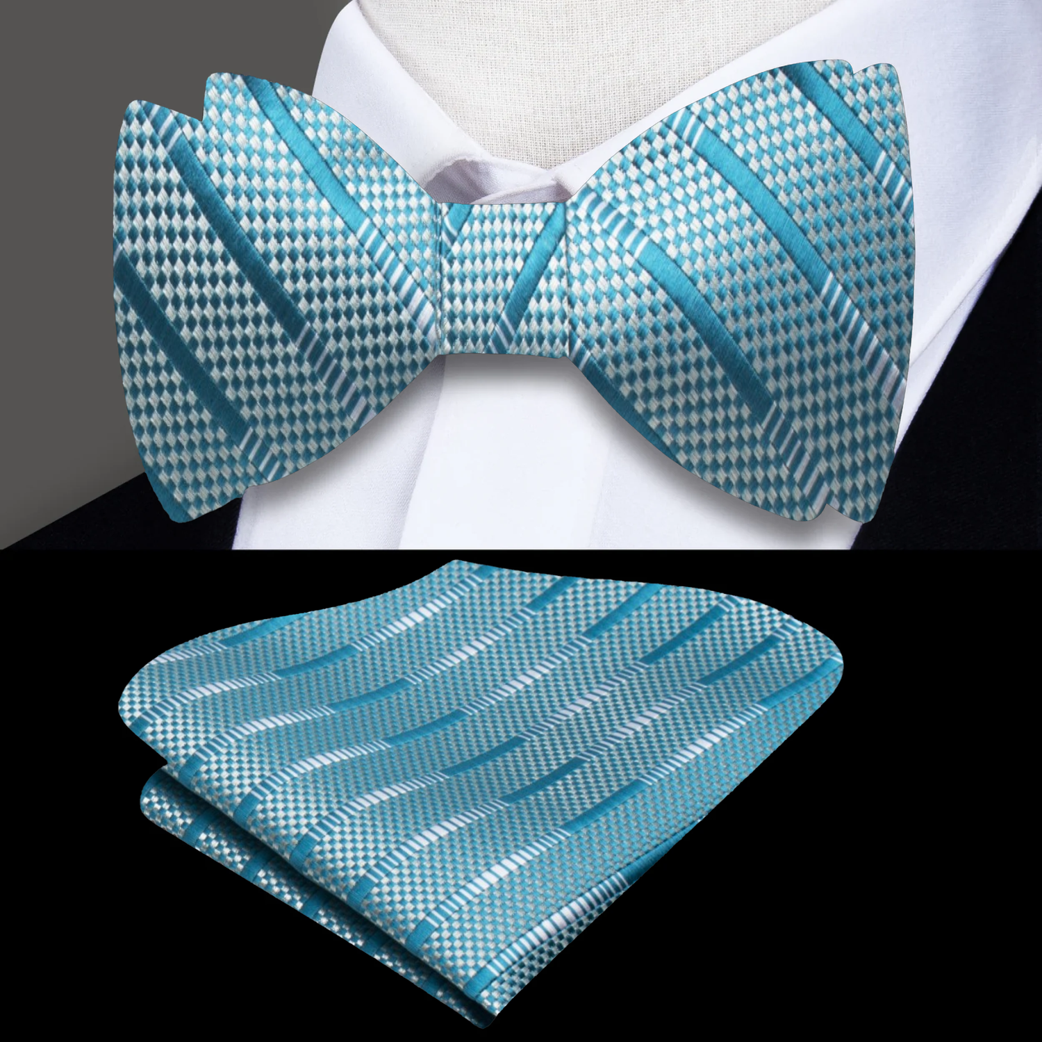 Light Blue Bow Tie and Pocket Square