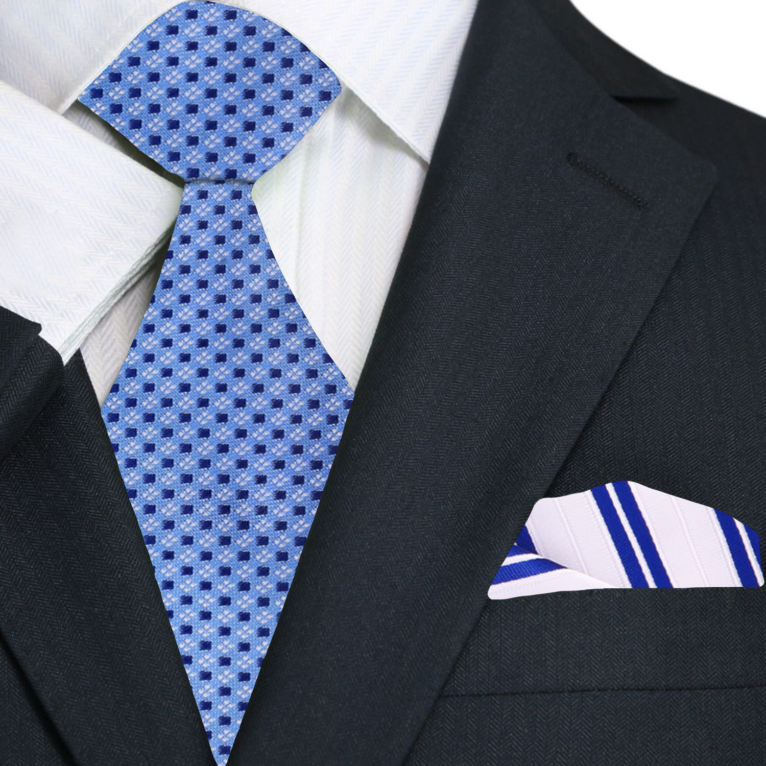 Light Blue Geometric Tie and Accenting Square