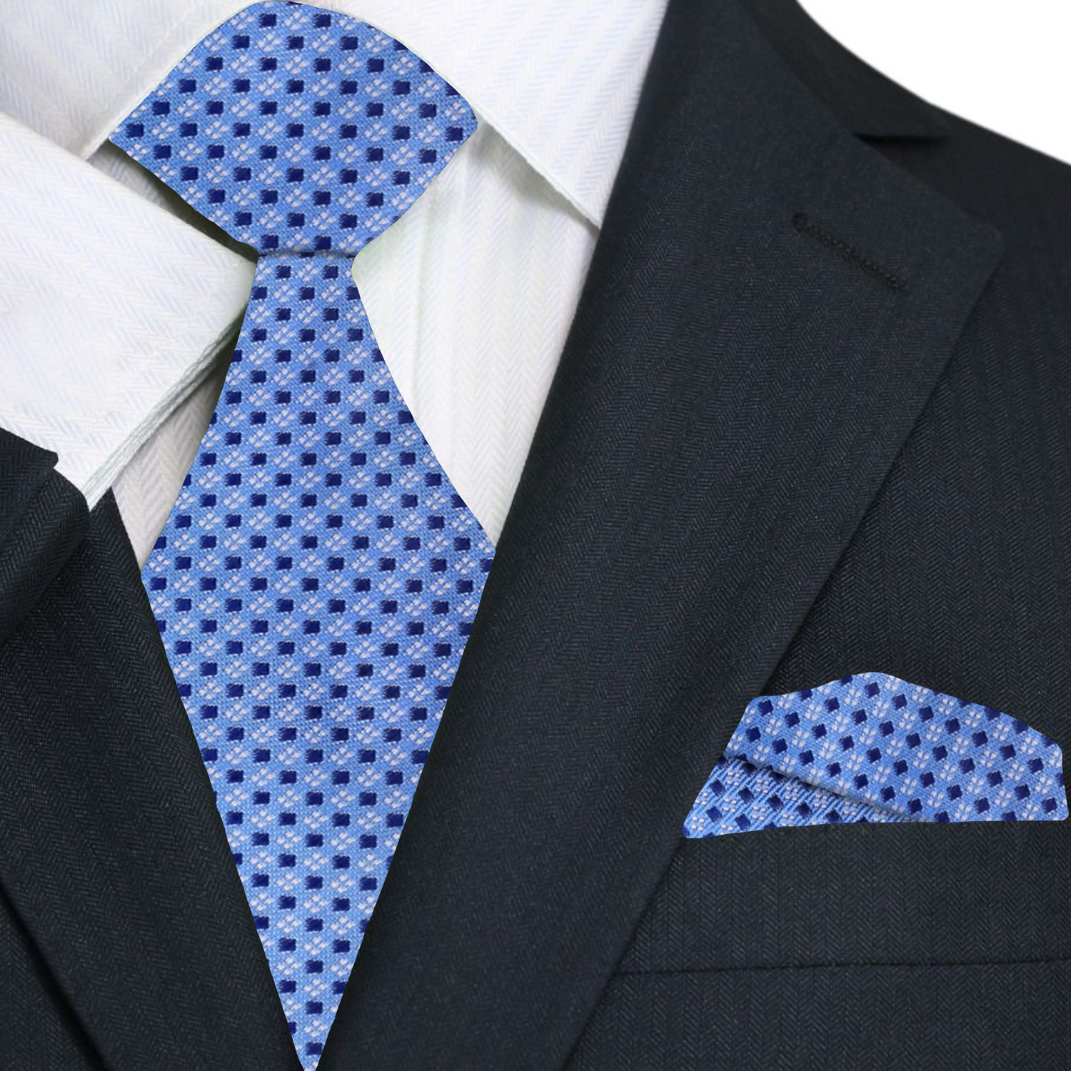 Light Blue Geometric Tie and Matching Square