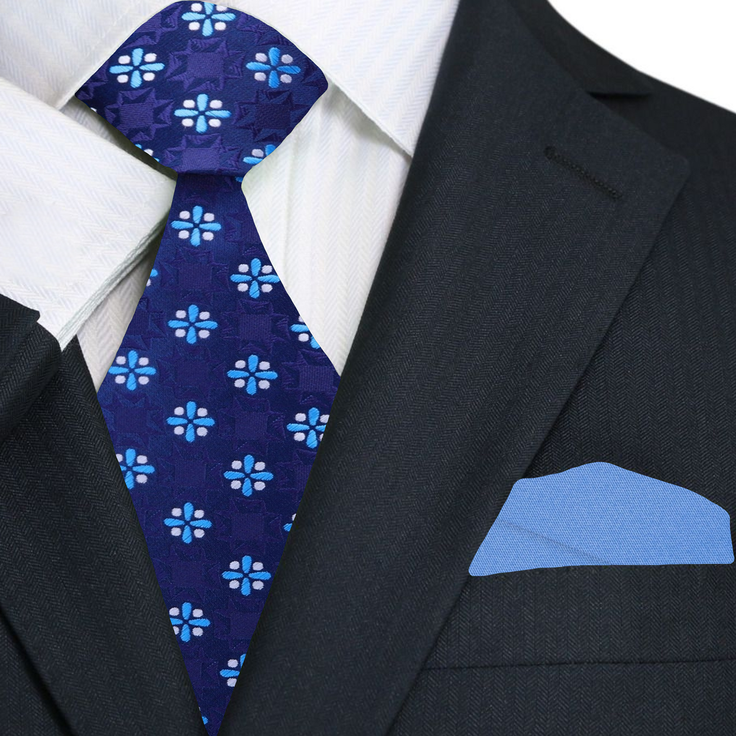 Premium Shades of Blue and Light Grey Geometric Tie and Accent Pocket Square