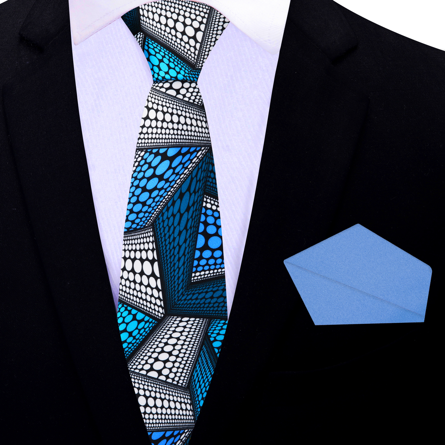 Thin Tie: An Abstract Blue and White Necktie and Light Blue Square