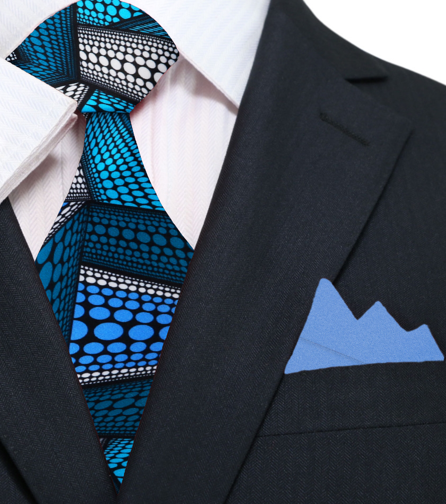 An Abstract Blue and White Necktie and Light Blue Square