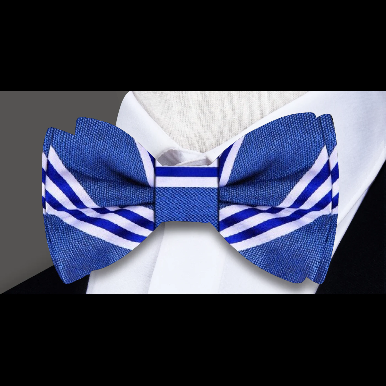 Blue White Stripe Bow Tie