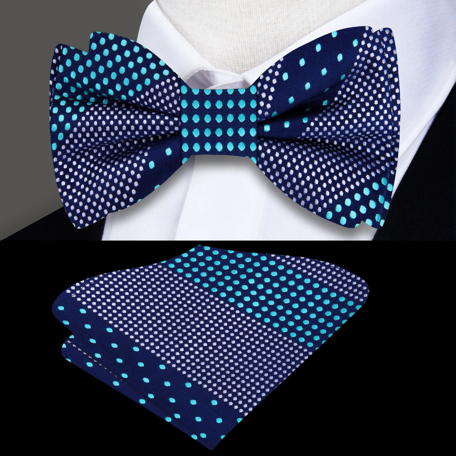 Blue White Ice Blue Palermo Bow Tie and Square
