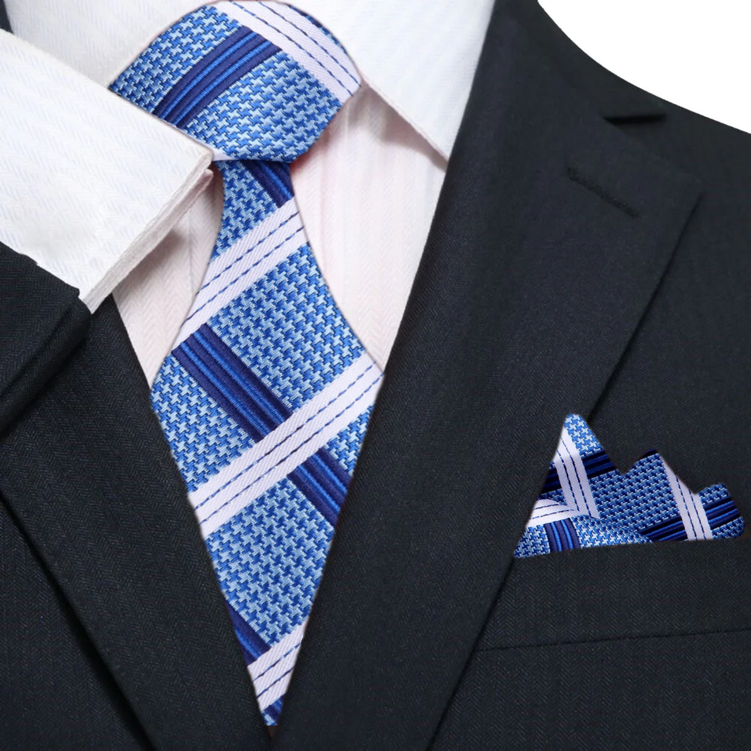 Blue, White Plaid Necktie and square