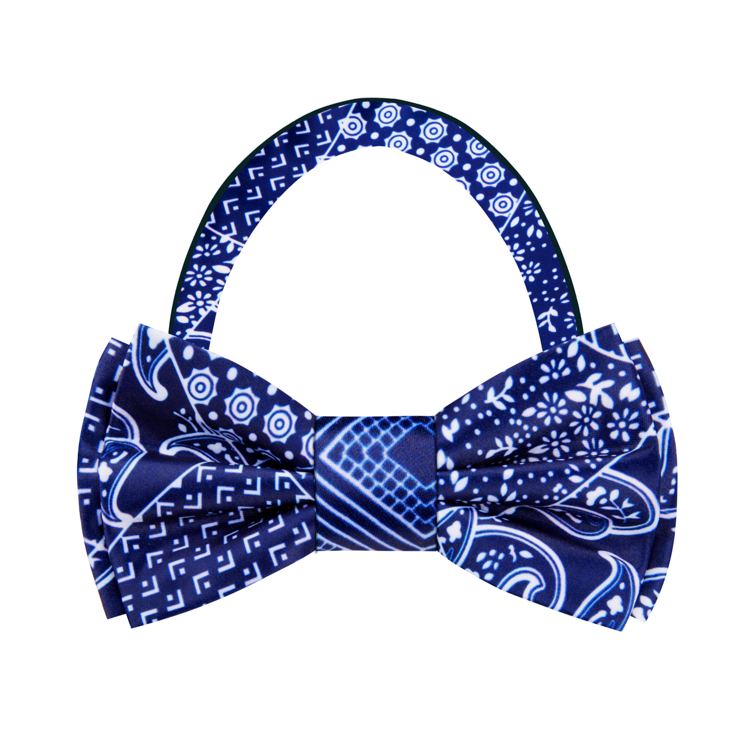 Royal Blue Patchwork Paisley Bow Tie Pre Tied