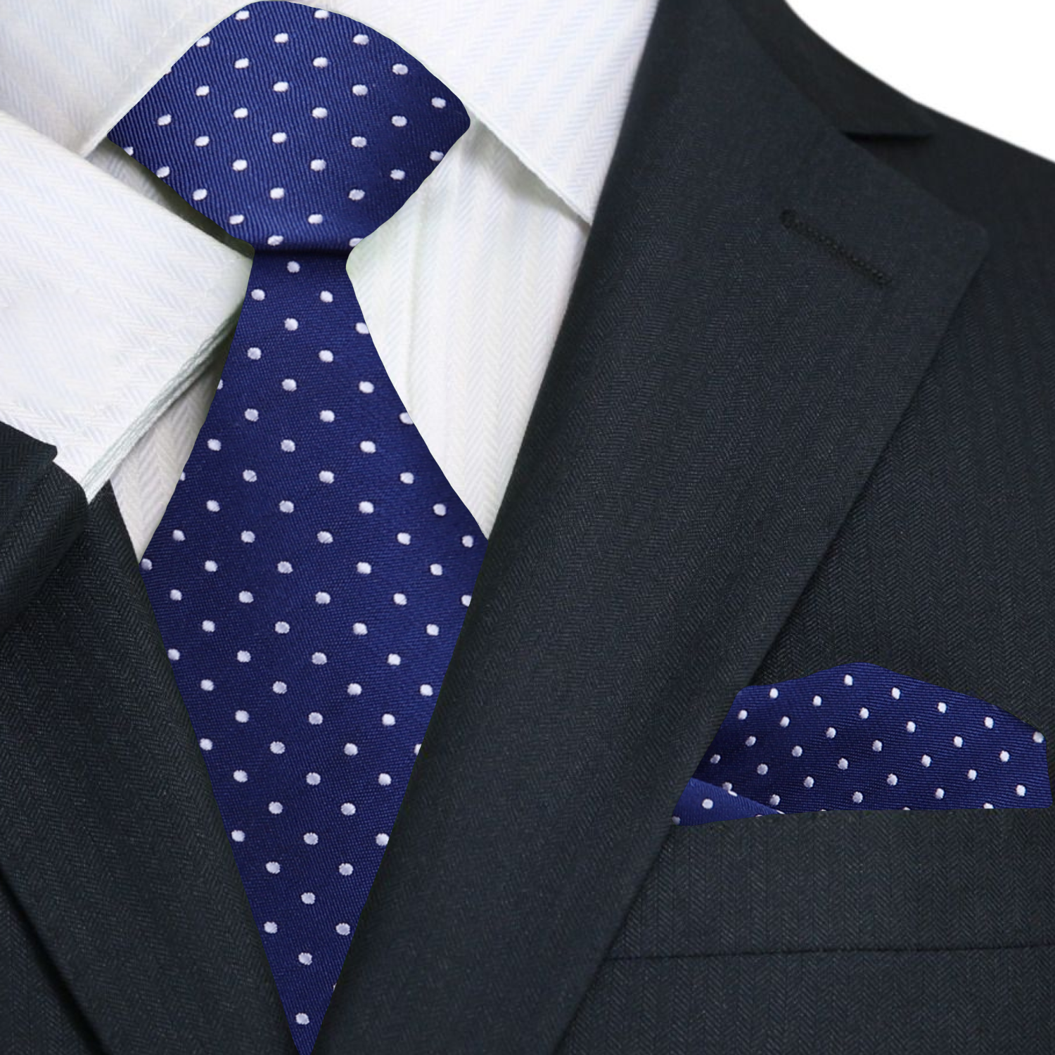 Blue, White Polka Tie and Square