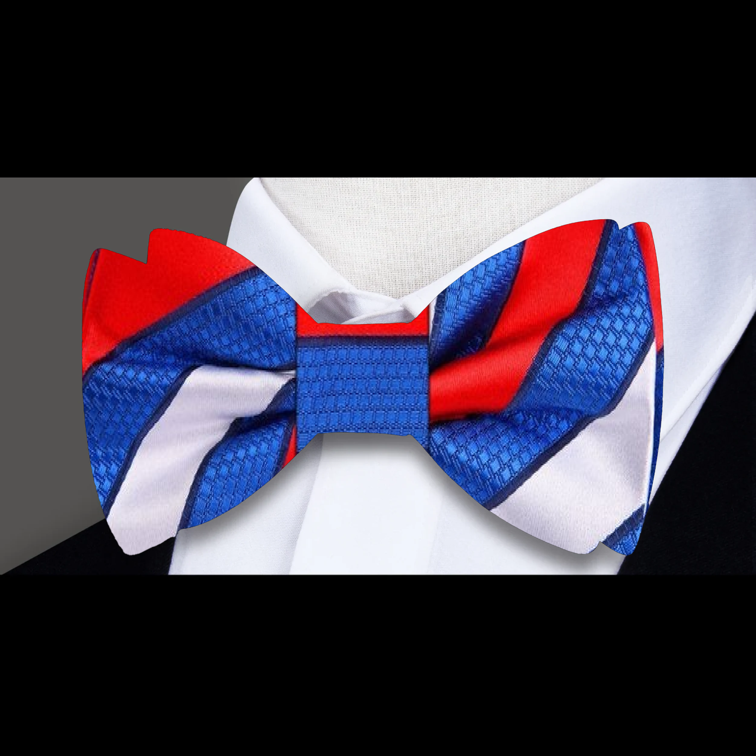 Red, White, Blue Block Stripe Bow Tie  