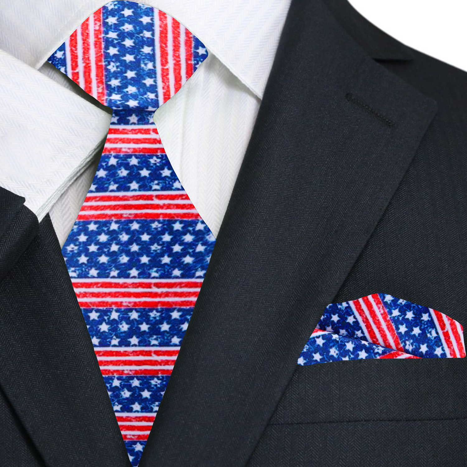 Premium Blue, Red, White Stars and stripes Necktie and square