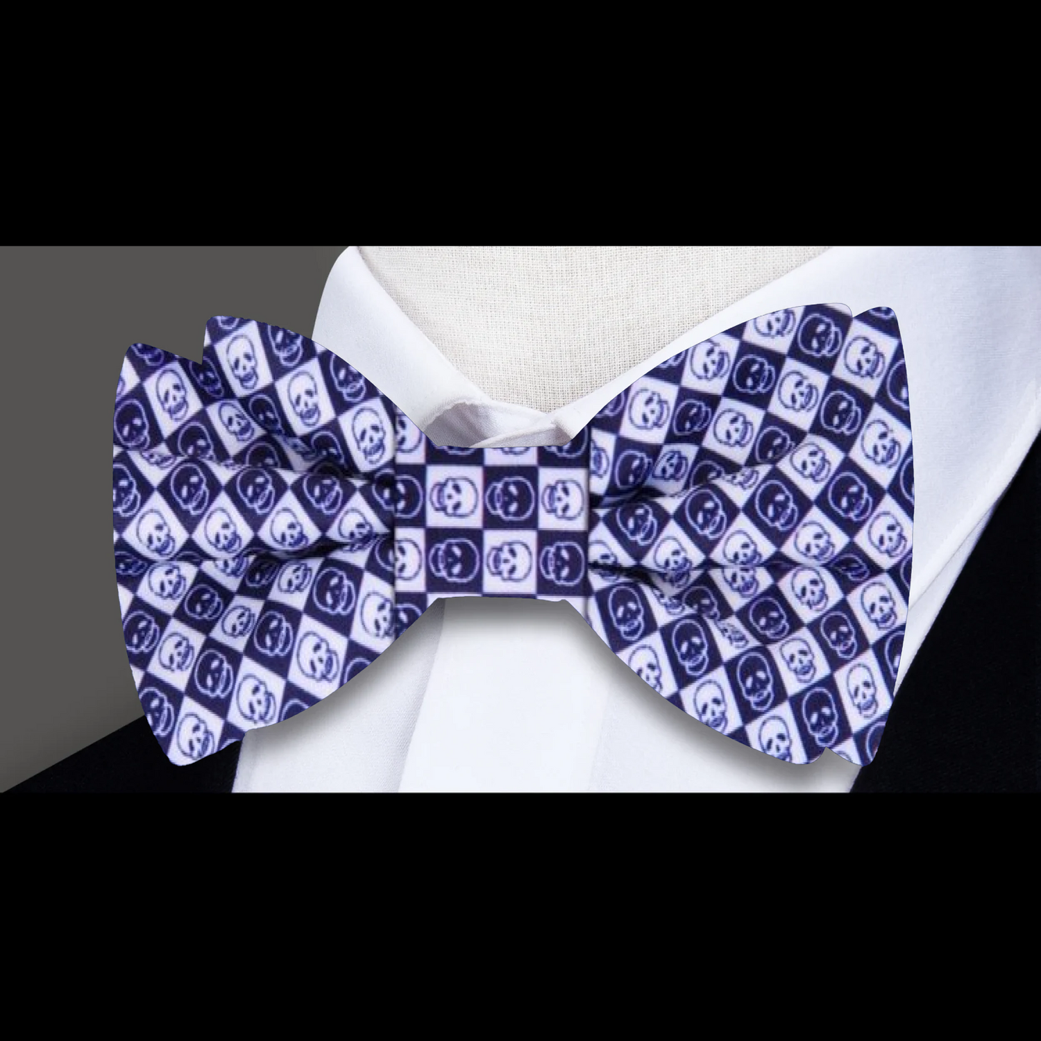 Blue White Skulls Bow TIe