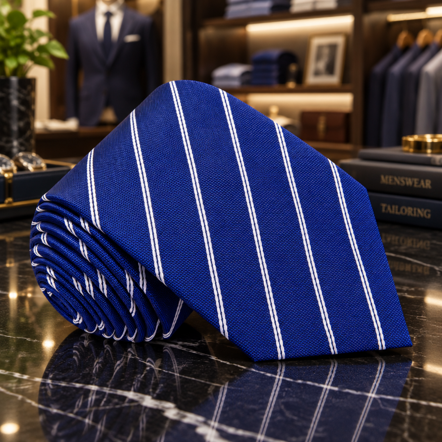 Blue with White Stripes Tie 2