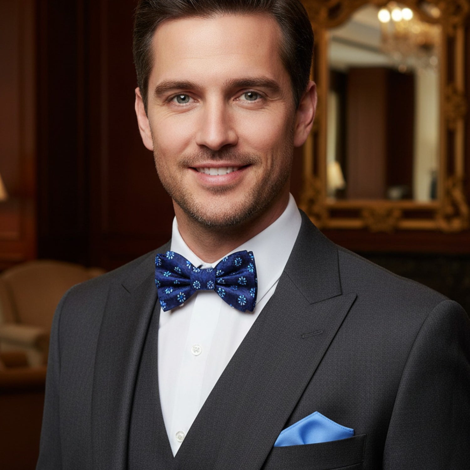 Blue & White Floral Geometric Bow Tie | Fresh, Modern & Refined