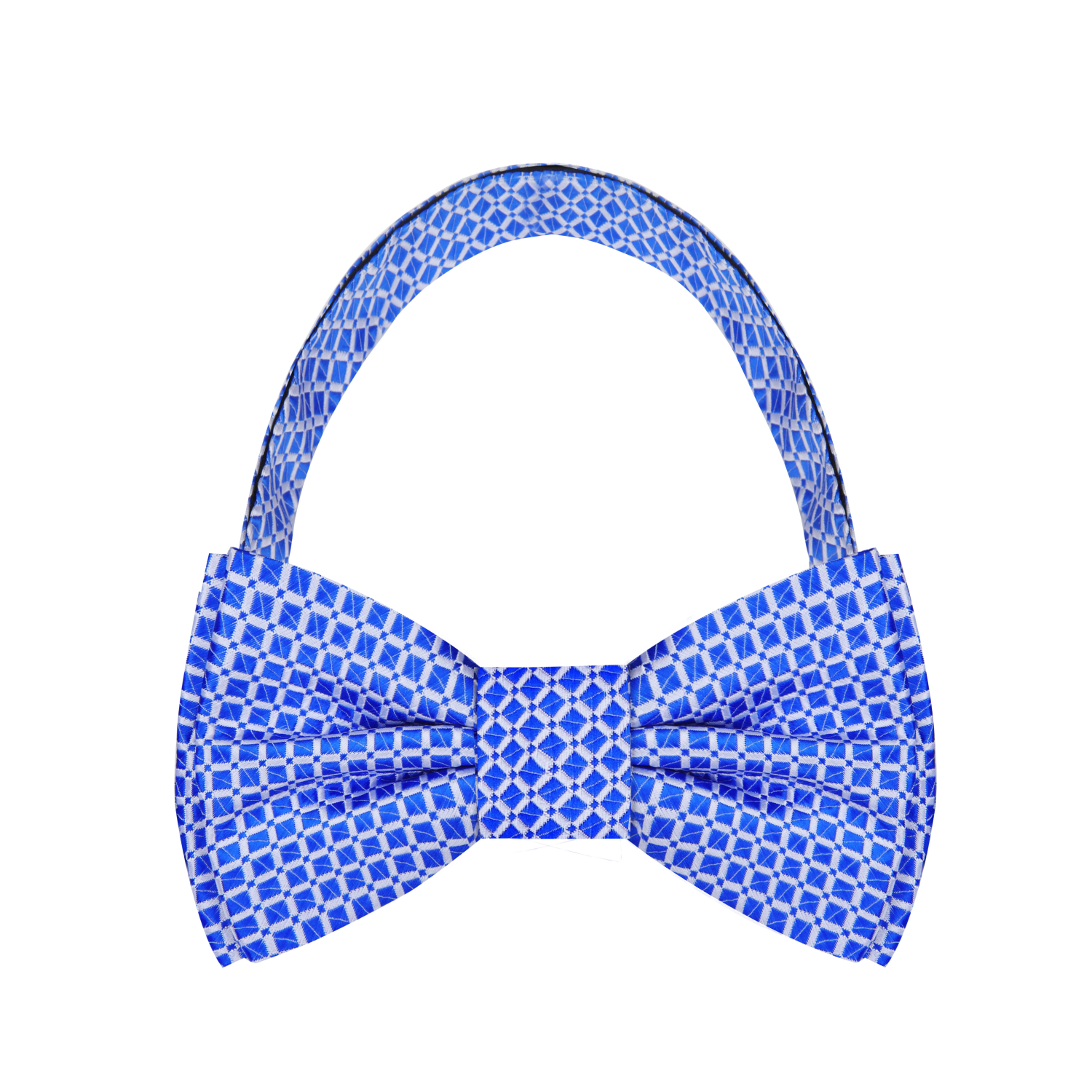 A Blue, White Small Geometric Check Pattern Silk Bow Tie Pre Tied