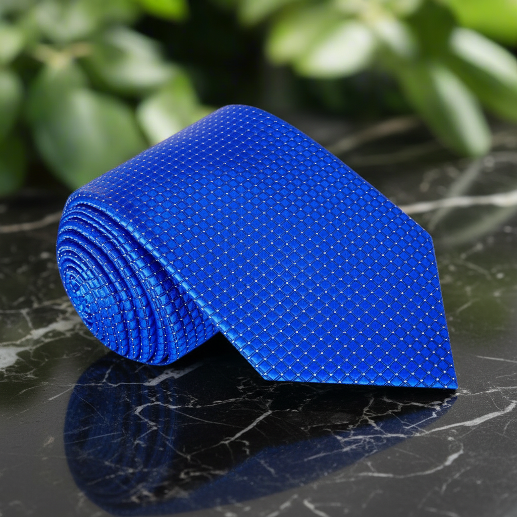 Blue and White Small Checkered Necktie