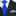 Black suit with a blue patterned tie and gray pocket square