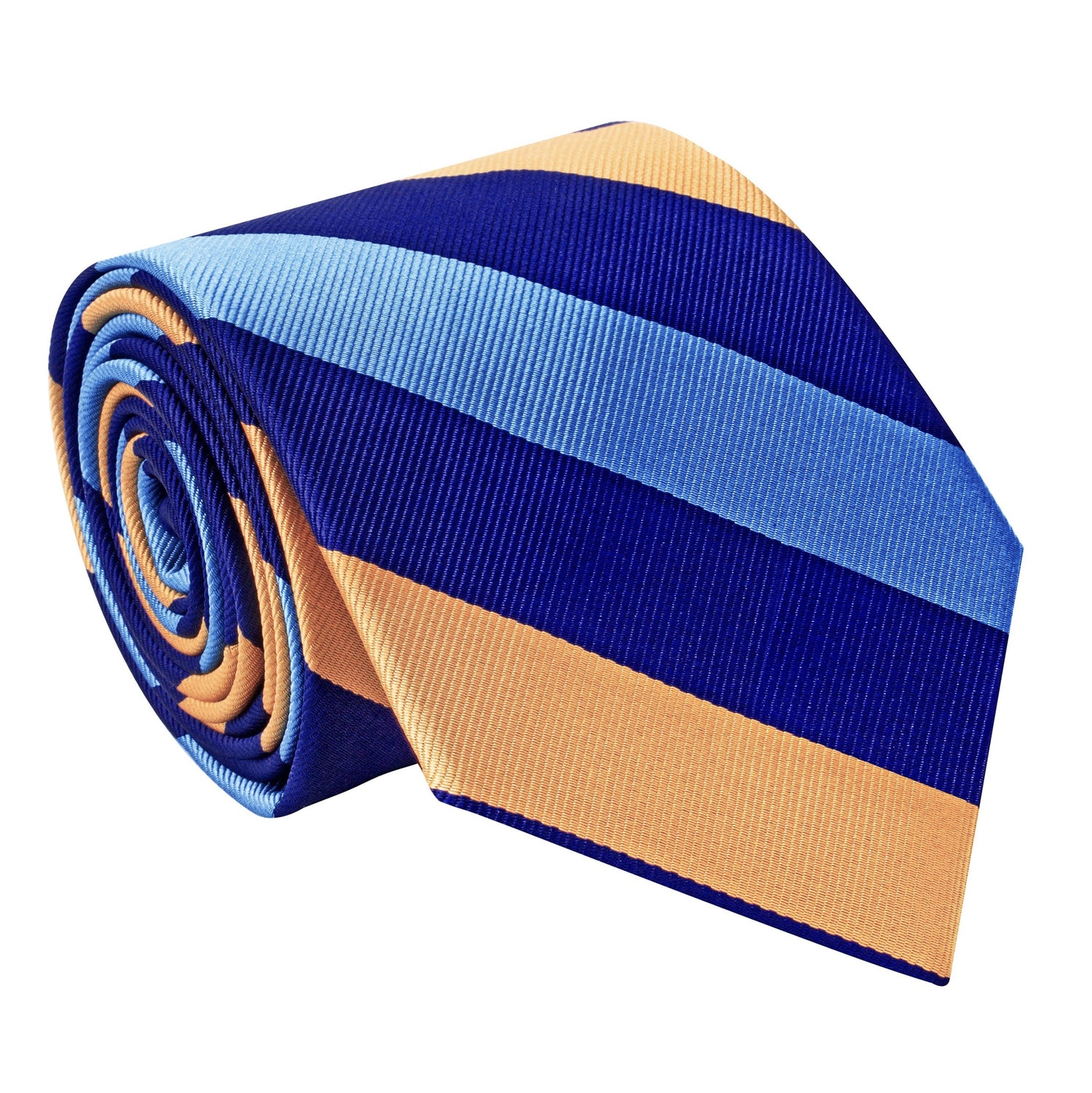 A Blue, Light Blue, Yellow Stripe Pattern Silk Necktie 