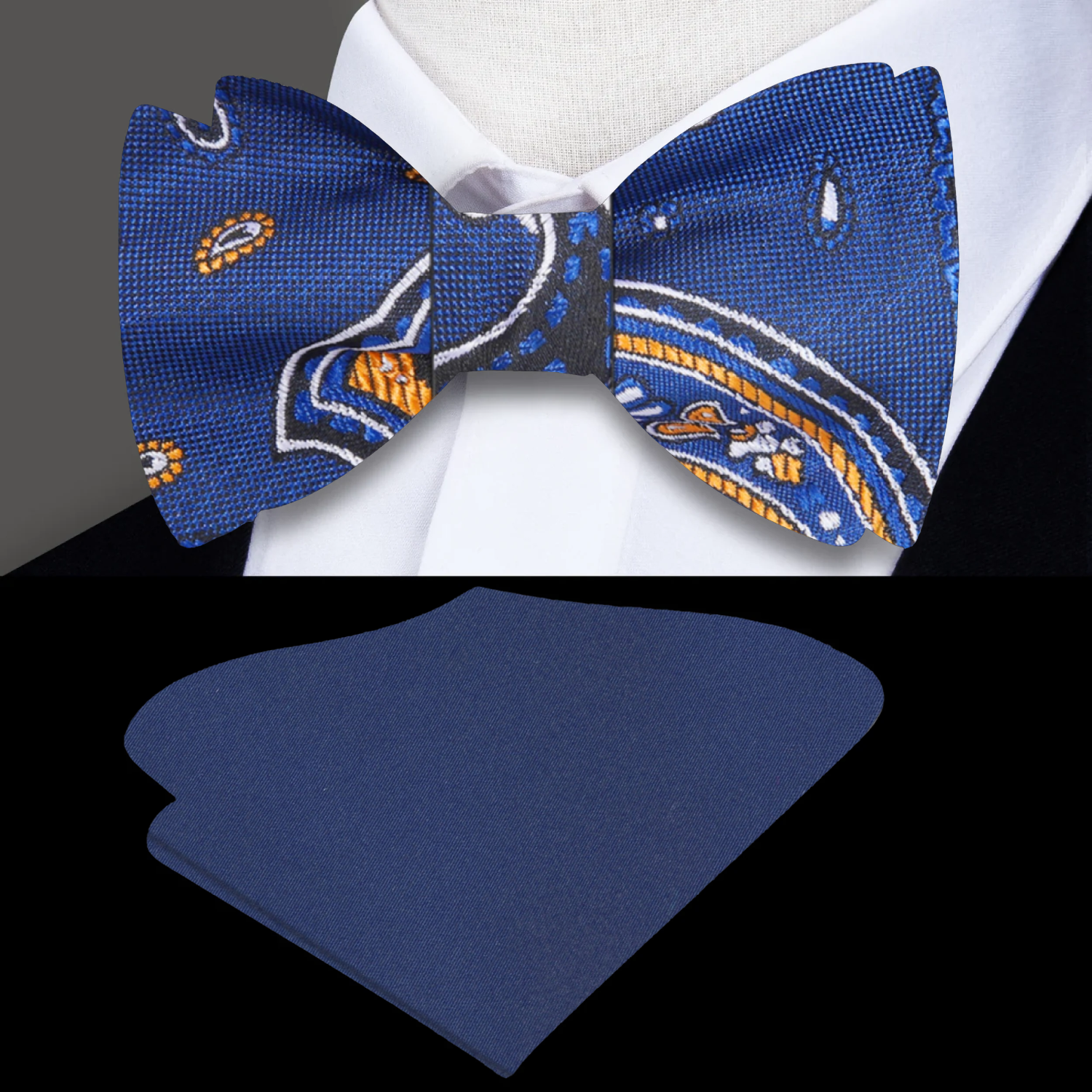 Blue Paisley Bow Tie and Blue Pocket Square