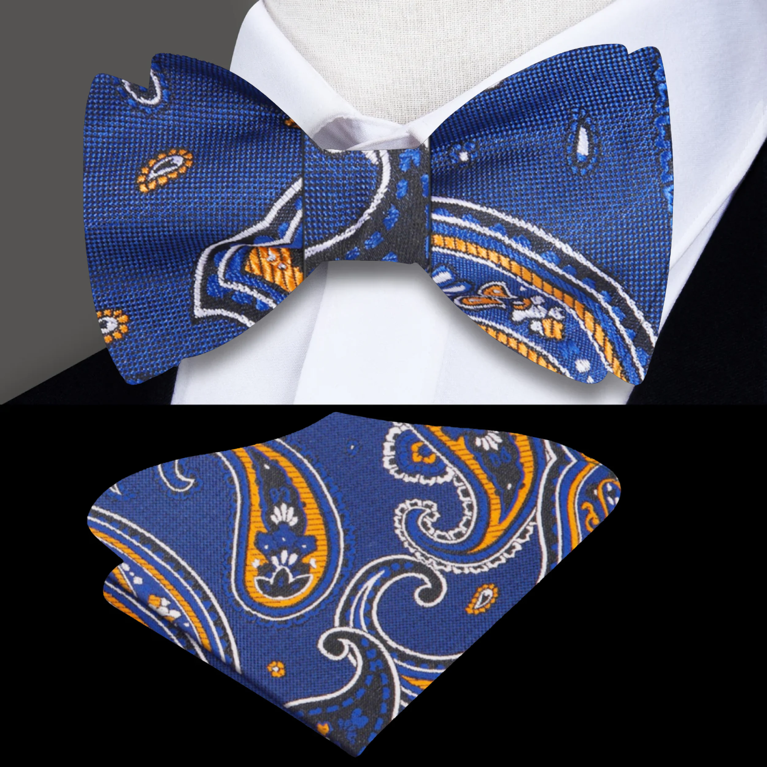 Blue Paisley Bow Tie and Pocket Square