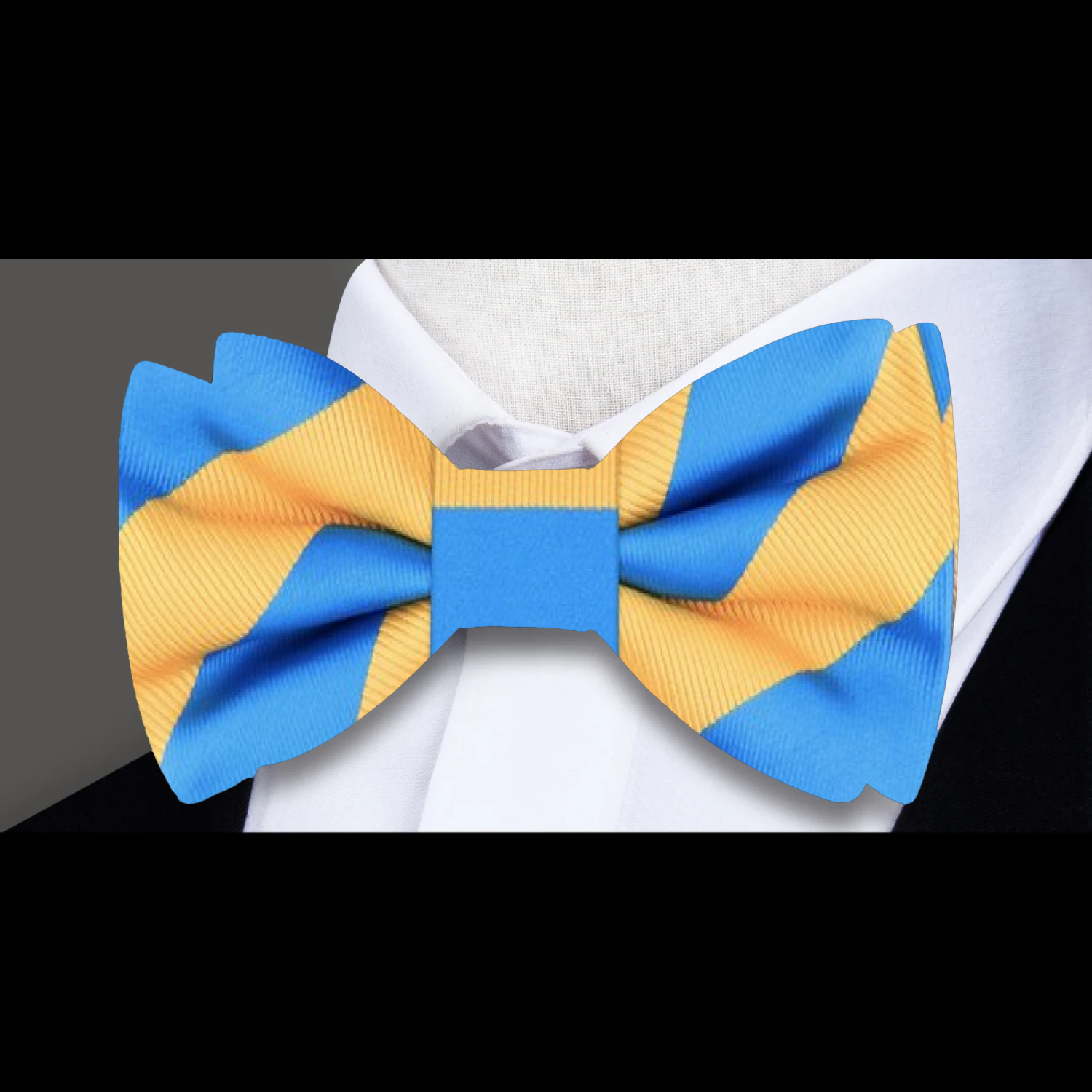 Blue, Yellow Block Stripe Bow Tie