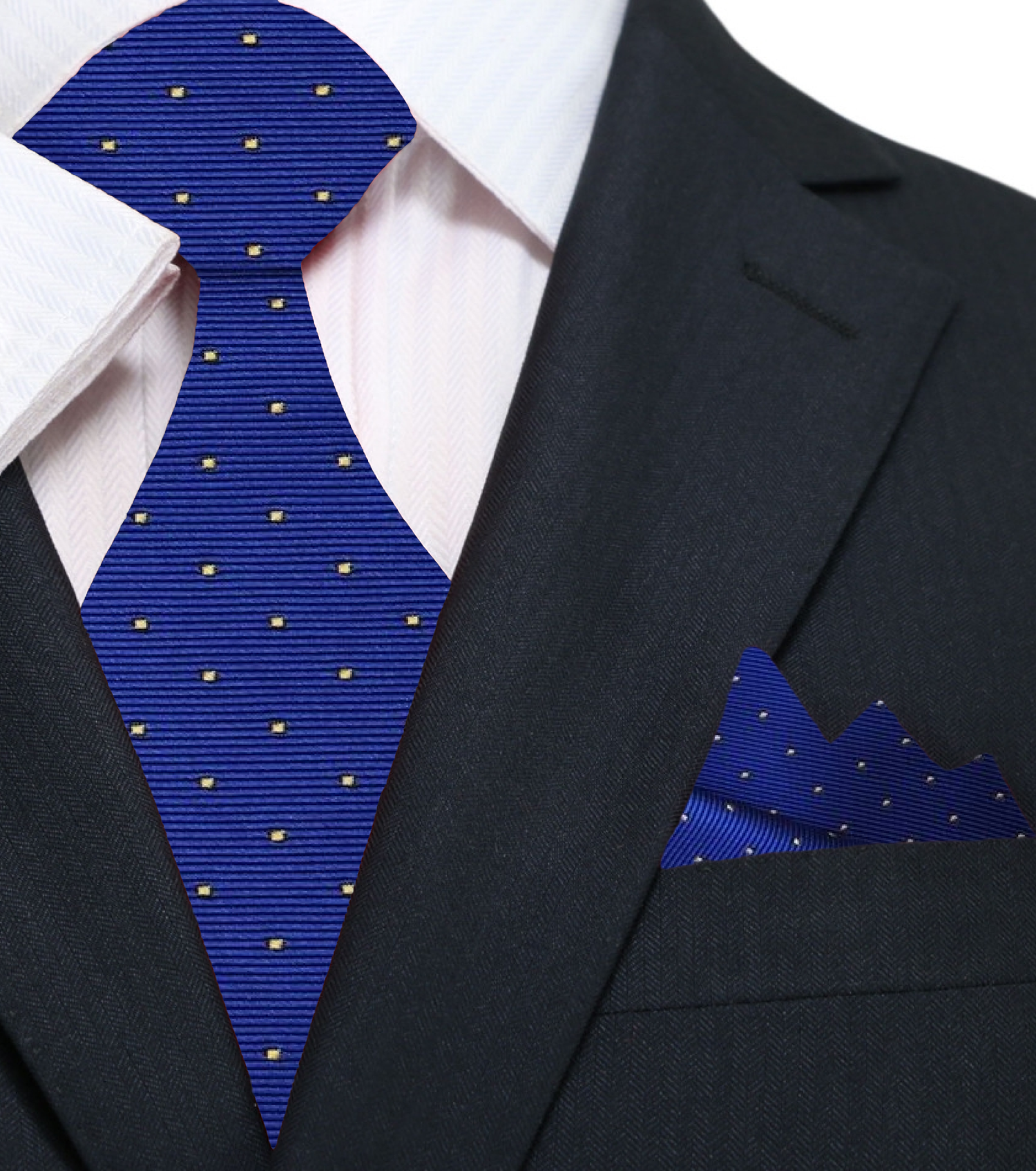 Blue, Yellow Polka Necktie and Square