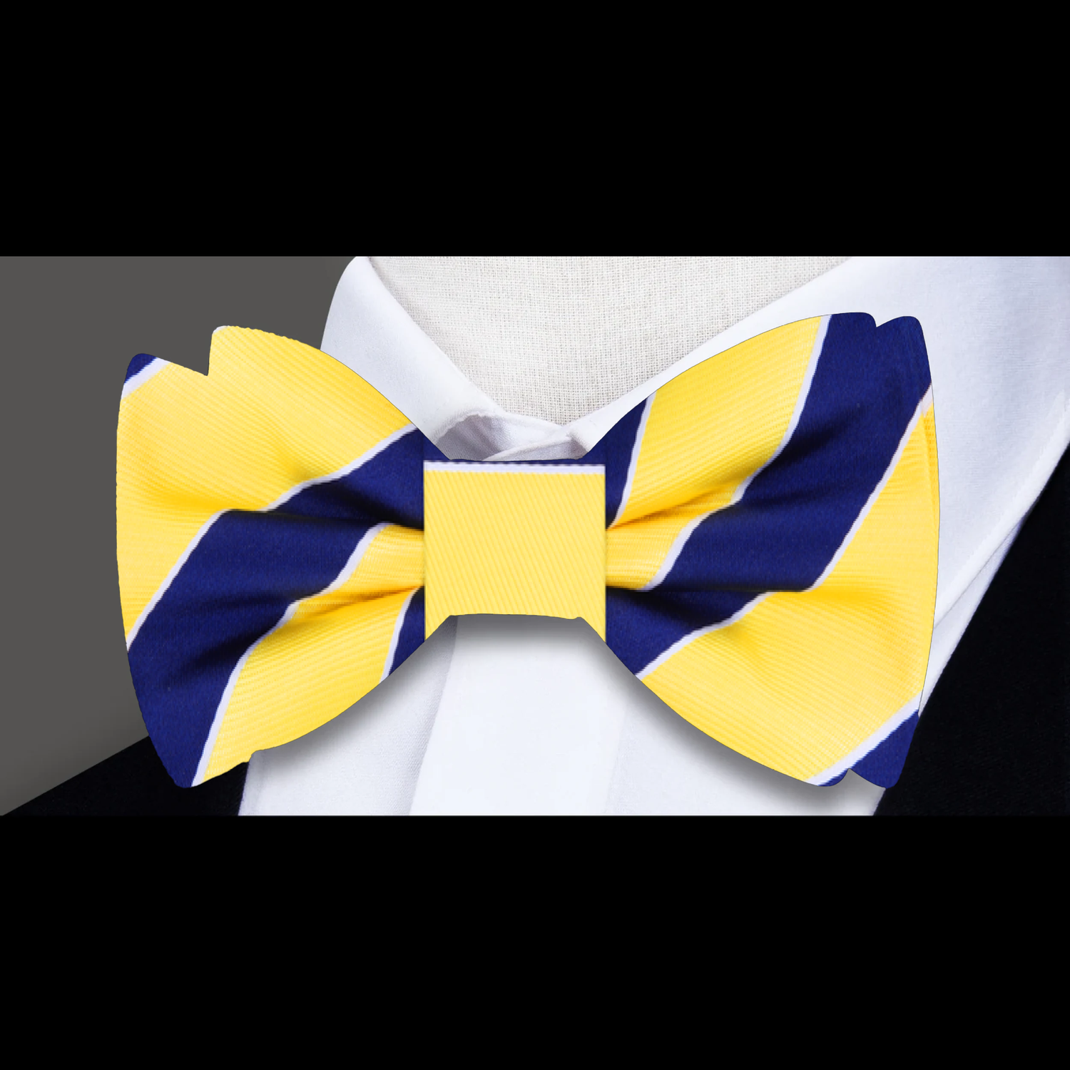 Yellow, Blue Block Stripe Bow Tie 