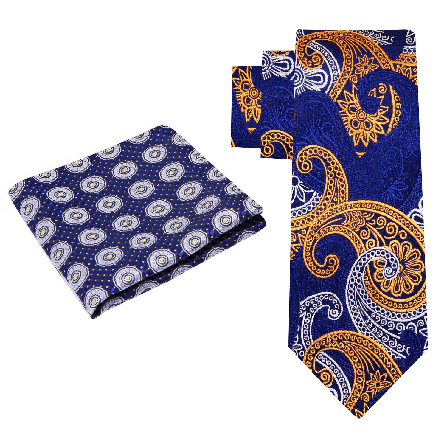 Alt View: Blue, Yellow Gold, White Paisley Tie and Accenting Blue Grey Yellow Geometric Square