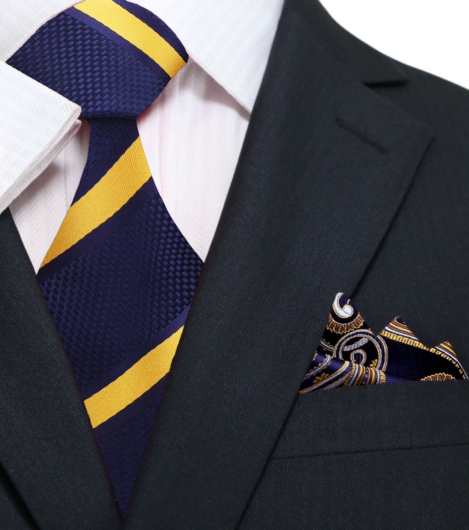 Blue, Yellow Stripe Tie and Accenting Blue Gold Square ||Blue, Yellow