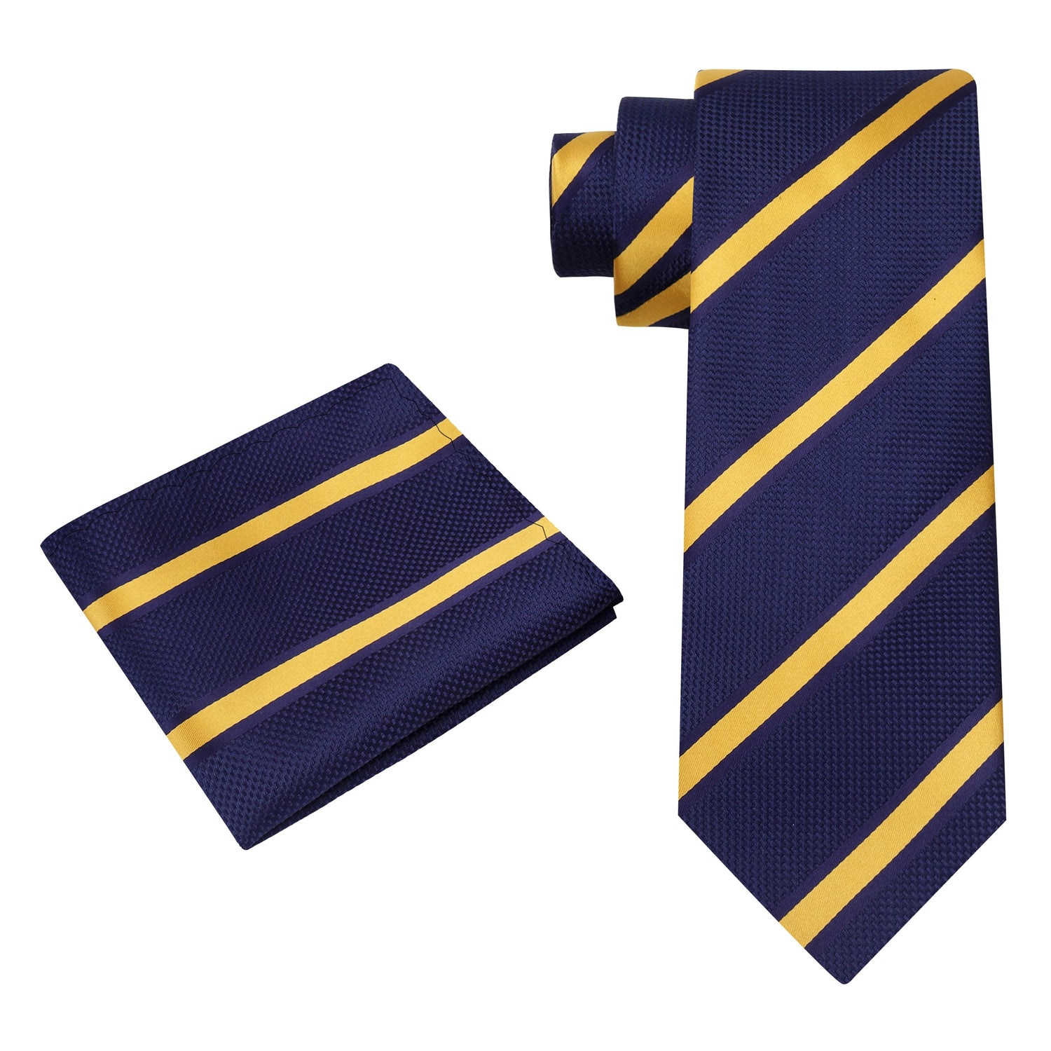 Alt View: Dark Blue, Yellow Stripe Necktie and Matching Square