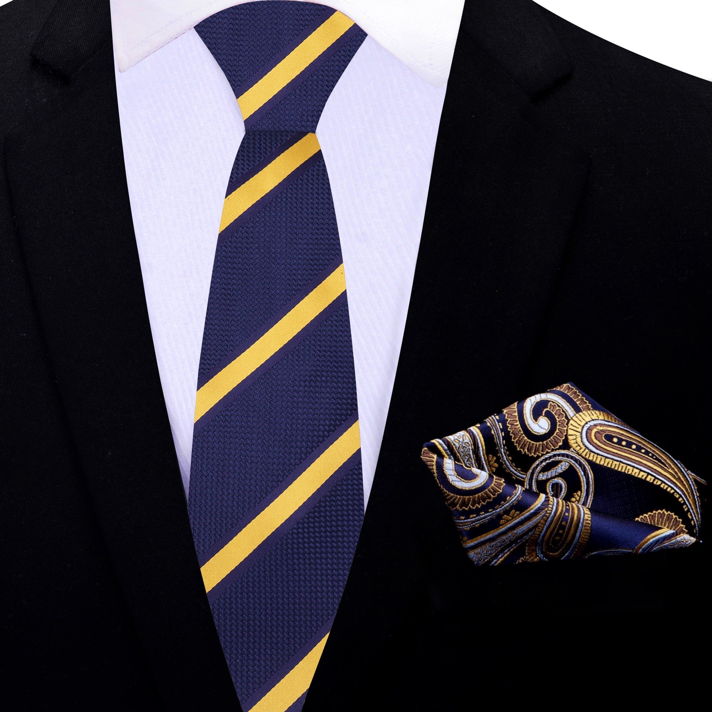 Dark Blue and Yellow Striped Necktie | Classic Style for Every Occasio Dark Blue and Yellow Striped Necktie | Classic Style for Every Occasio