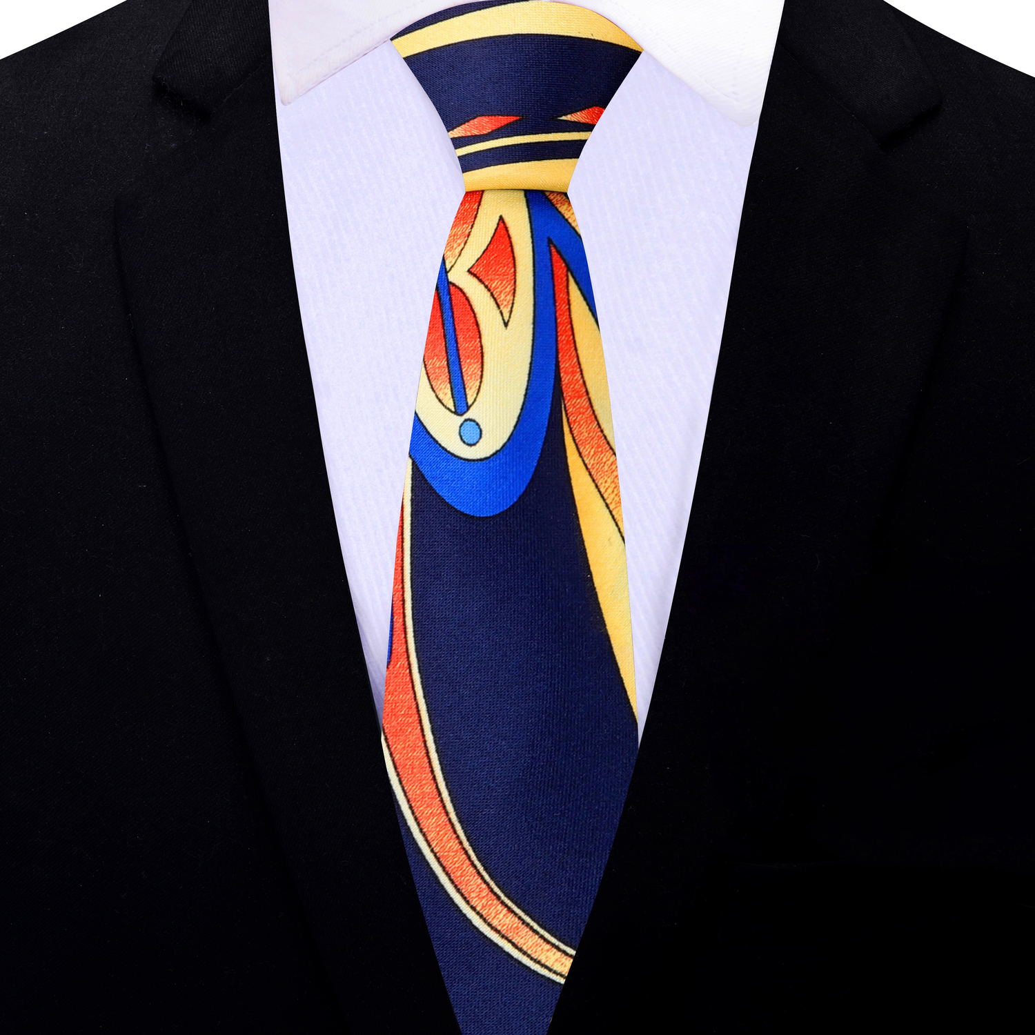 Blue, Yellow, Orange Paisley Thin Tie 