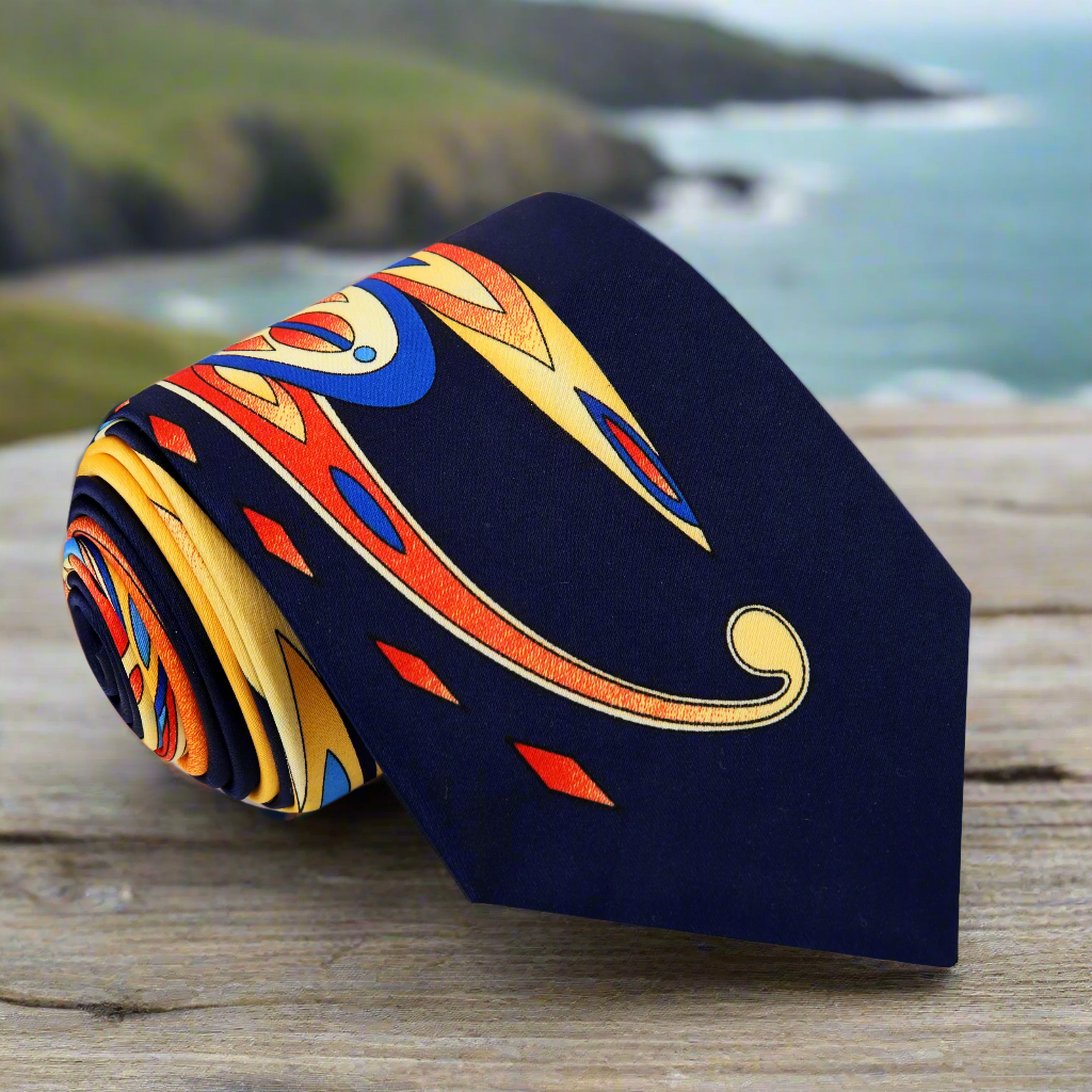 Dark Blue, Red, Orange and Yellow Paisley Tie