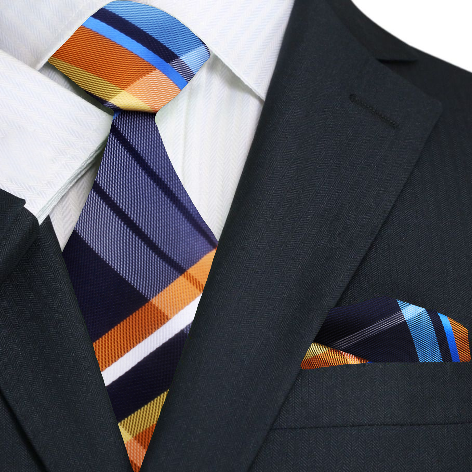 Blue, Orange, White Plaid Necktie and Main Square