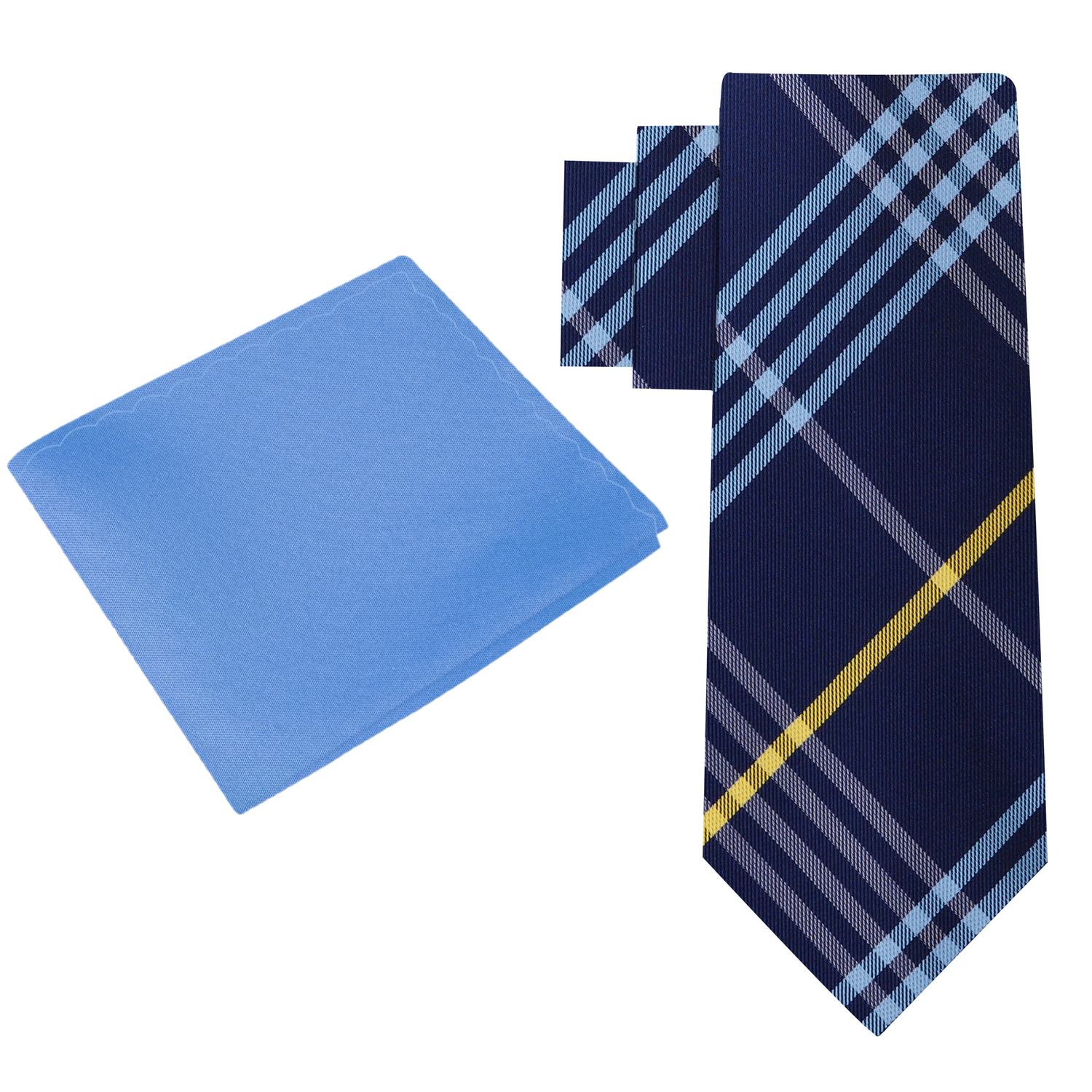 Alt view: Blue and Yellow Plaid Necktie with Light Blue Square