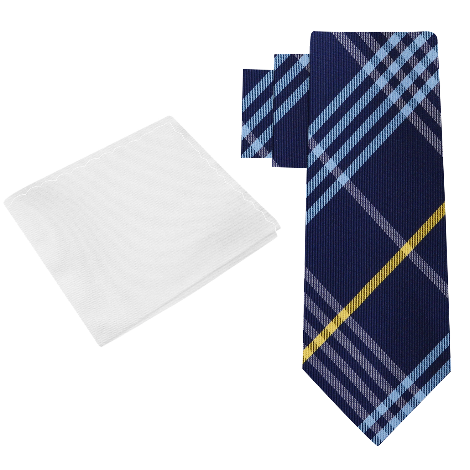 Alt View: Blue and Yellow Plaid Necktie with White Square