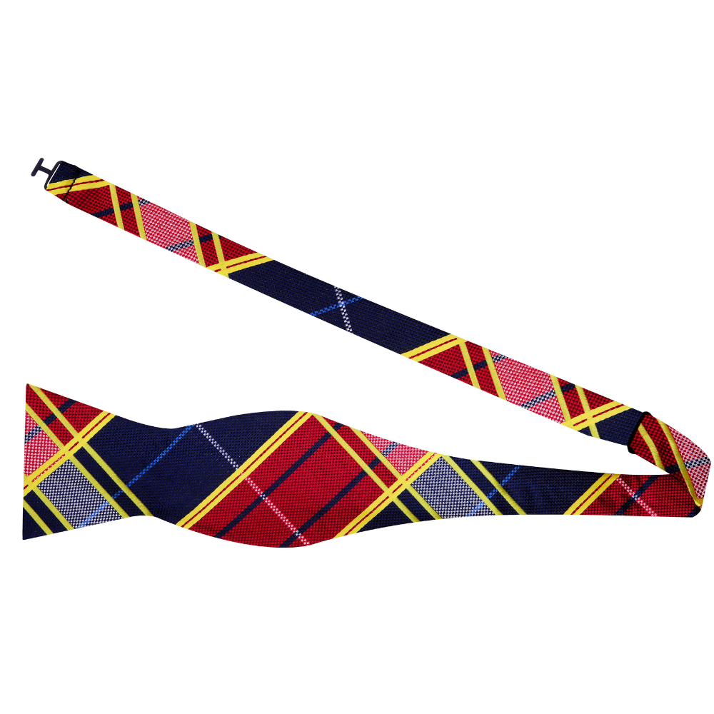 Blue, Red, Yellow Plaid Bow Tie Self Tie