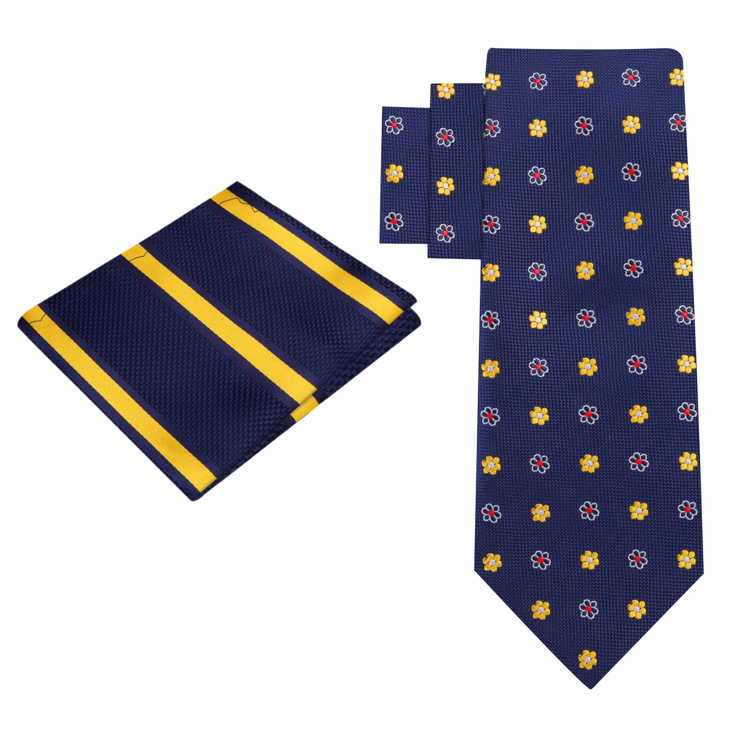 Alt View: Blue, Yellow and Red Small Flowers Tie and Blue and Yellow Stripe Square